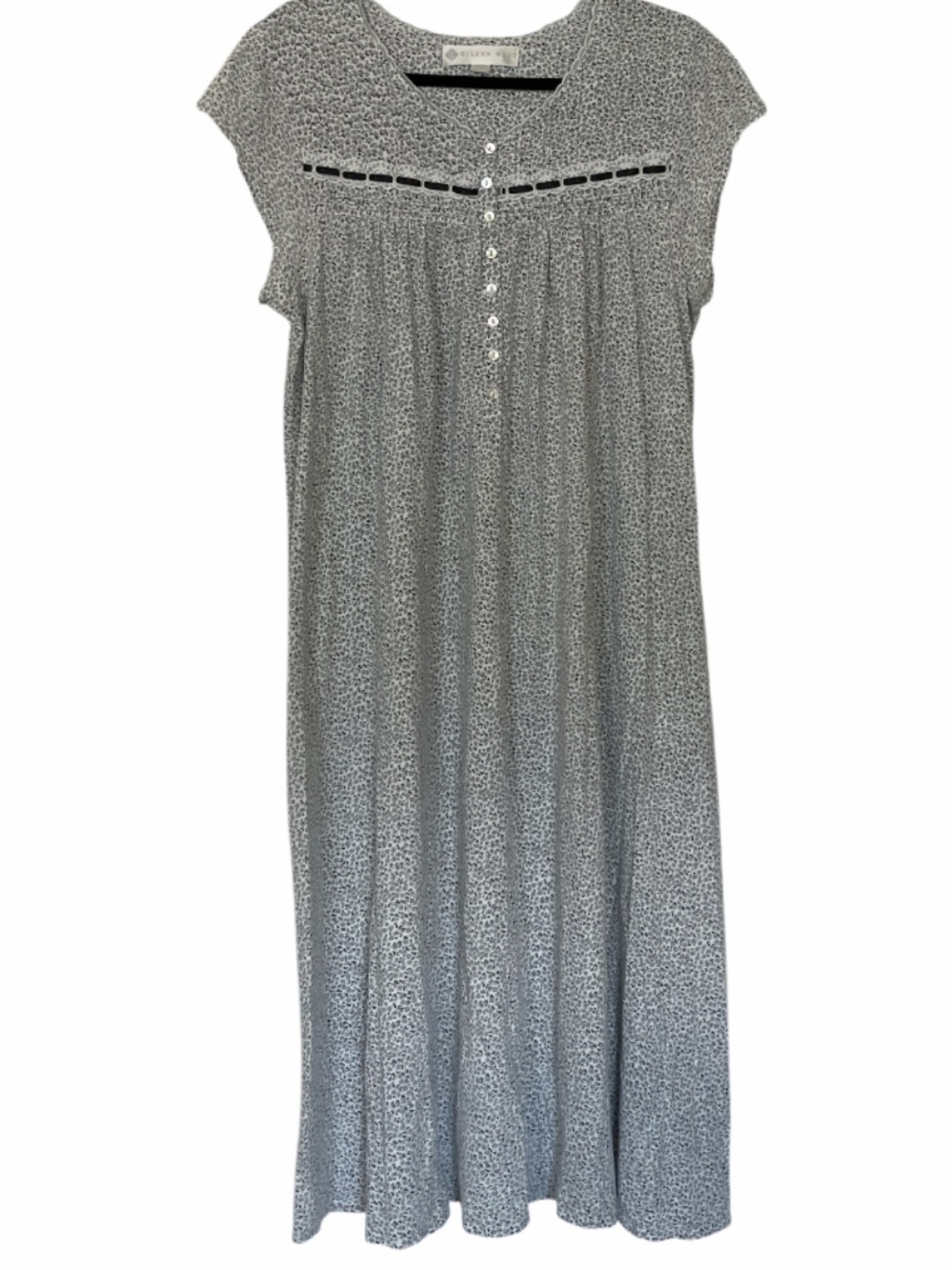 Eileen West Grey Pima Cotton Floral Print Sleep Dress With Black Ribbon Size M